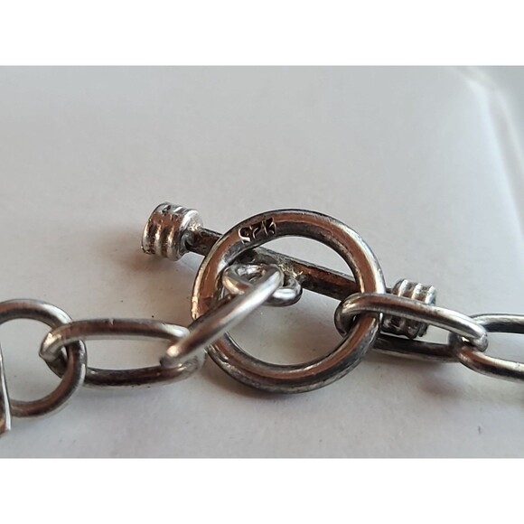 925 Sterling Hammered Silver Link Bracelet Vintage Toggle Closure - Picture 7 of 10